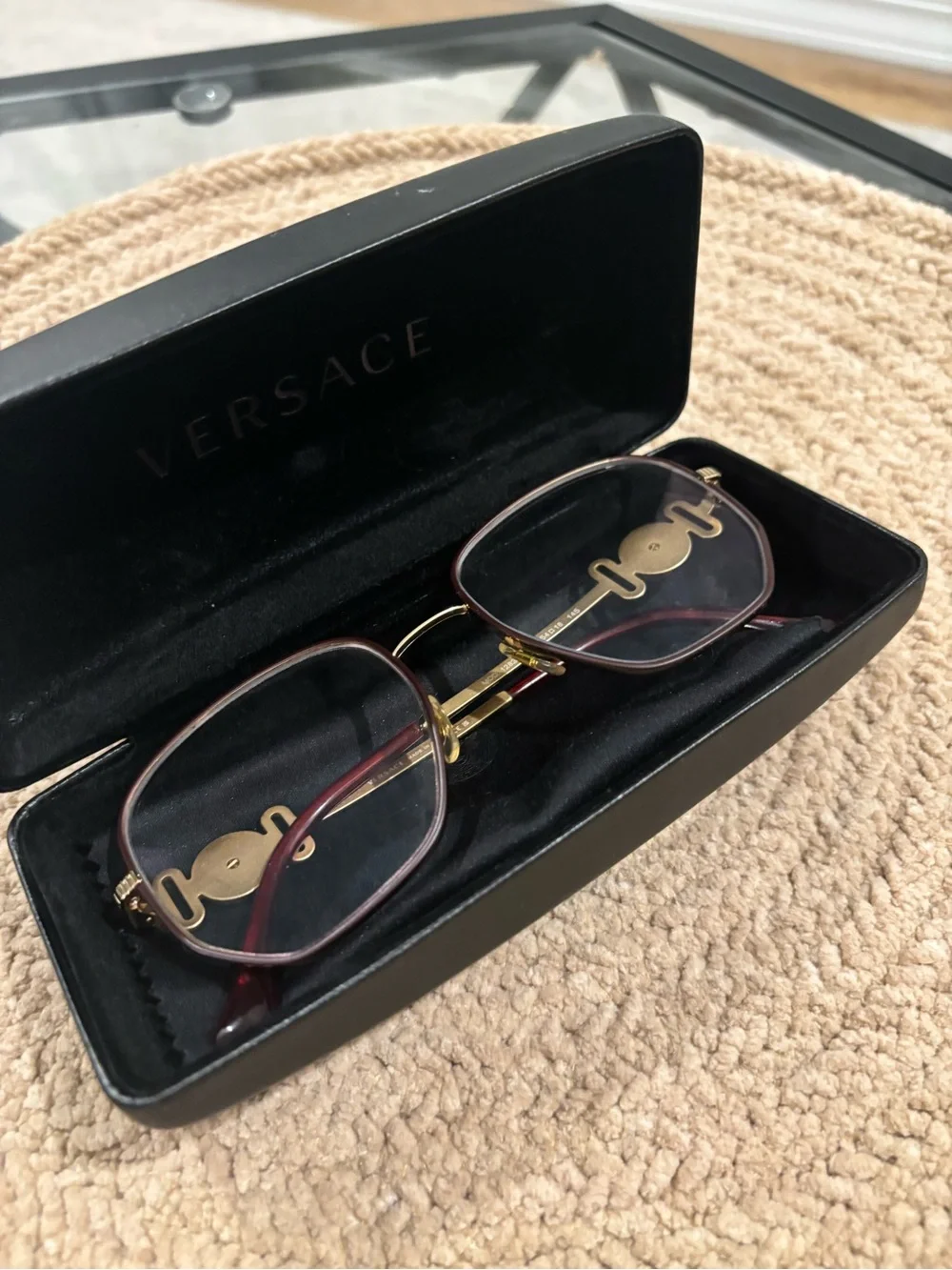 Versace Burgundy/Gold Eyeglass Frames + Case